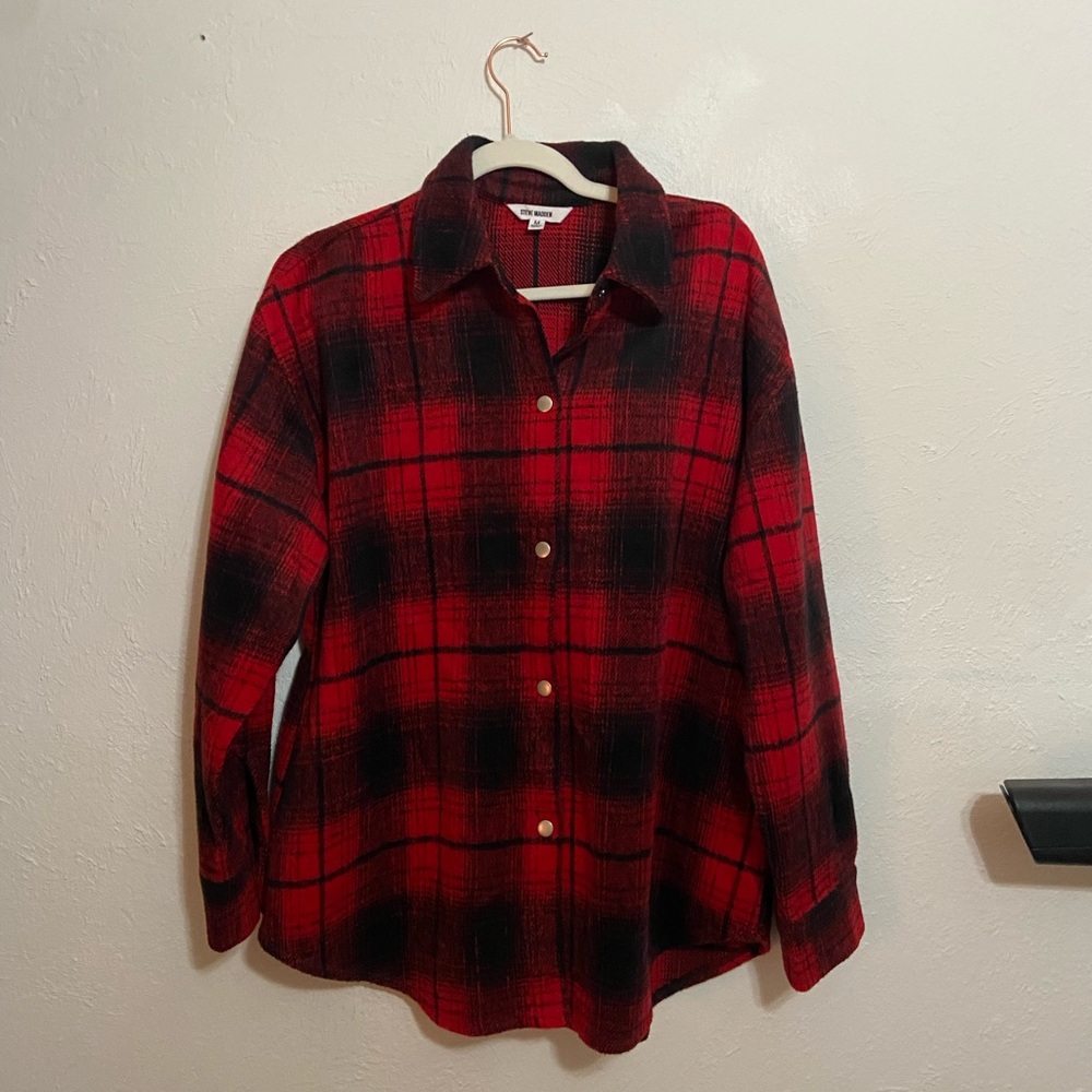 Steve Madden Sophia Red and Black Checkered Shacket - Picture 2 of 5